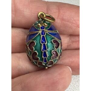 Sterling Silver 925 Enamel Egg Pendant Charm Dragonfly Multi Color